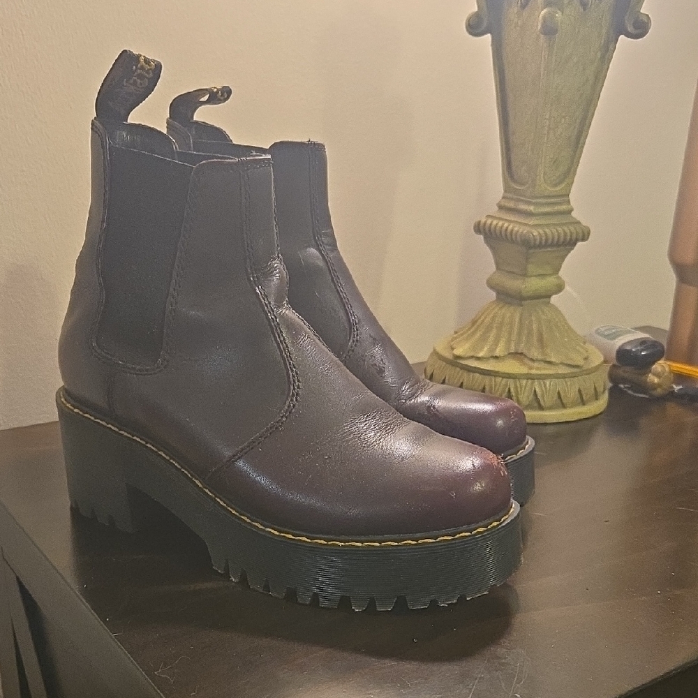 Dr. Martens Women's Dark Red Platform Ankle Boots
